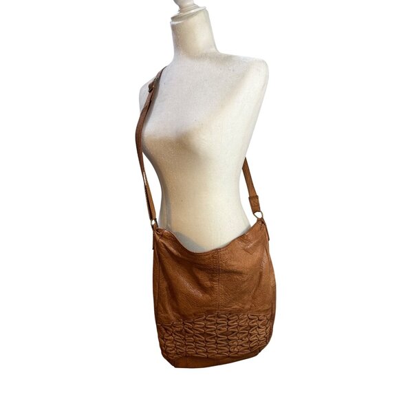 Brown Leather Hobo Shoulder Bag With Woven Detail & Adjustable Strap - Picture 9 of 11